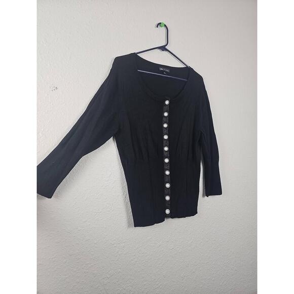 I.N. Studio XL Black White Button Down Long Sleeve Cardigan Sweater - Picture 2 of 6